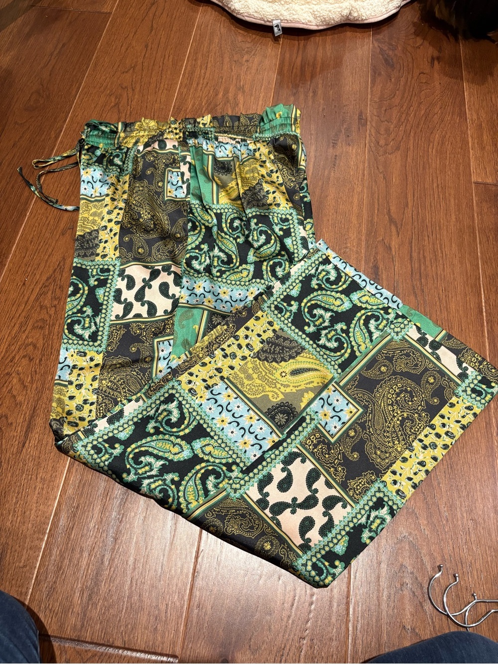 Free People Green Paisley Patchwork Wide Leg Pants